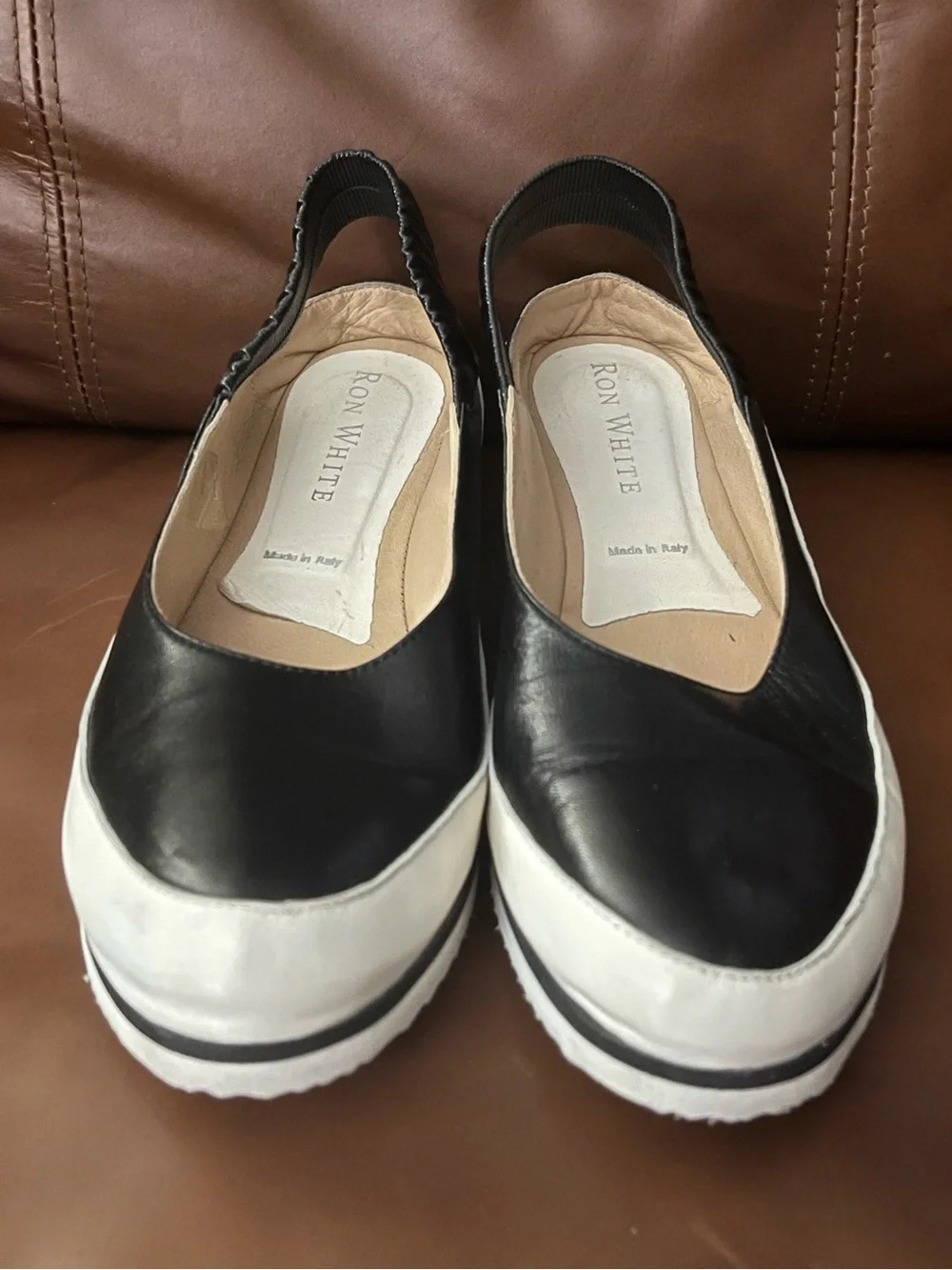 Ron White Black Leather Slingback Shoes EU 38 Made in Italy